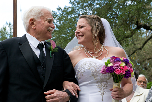 Magi and her father at the wedding in New Braunfels