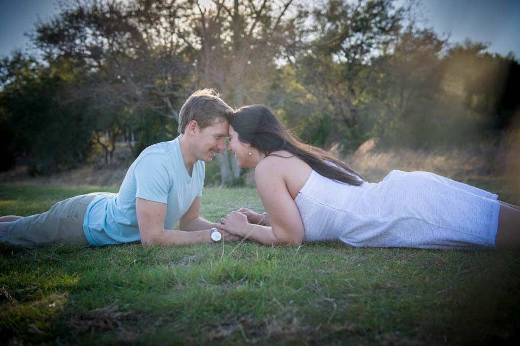 Romantic moment during engagement session at Canyon Lake Texas